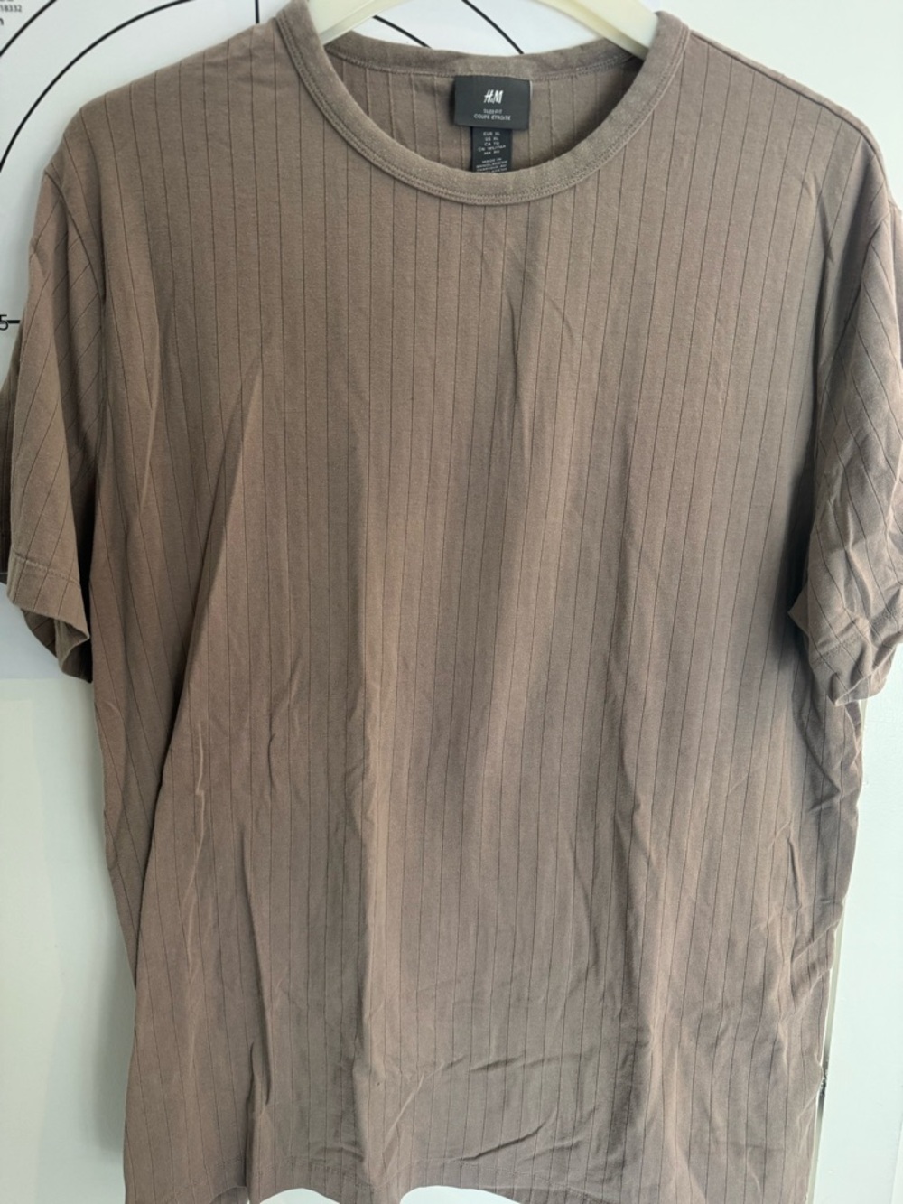 H&M Ribbed Knit Taupe/Light Brown T-Shirt Slim Fit Size XL